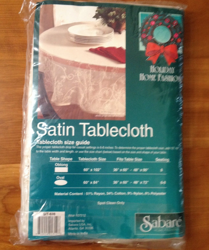 Satin Tischdecke - oval - 60" x 84" - einfarbig & bestickt durchsichtig - NEU - Bild 2 von 3
