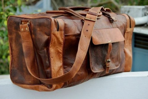 Leather Genuine Bag Travel Men Duffle Gym Luggage S Vintage Overnight Weekend - Picture 8 of 8