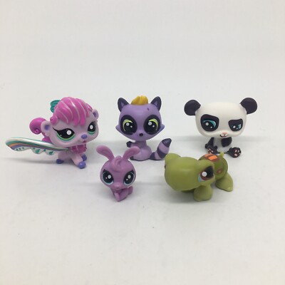 5 Littlest Pet Shop LPS Hasbro Figures - Panda Raccoon Turtle Fairy, Mini Rabbit