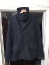 All Saints AllSaints Felix Navy Wool  Leather Trim Pea Coat Sz 40