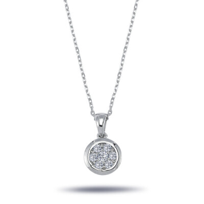 Punkt Diamant Anhänger mit Kette Halskette in 14 Karat Weißgold