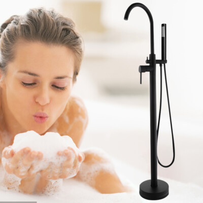 Wanne Bad Stand Armatur freistehend Badewanne Brause Schwarz Boden stehend *NEU*