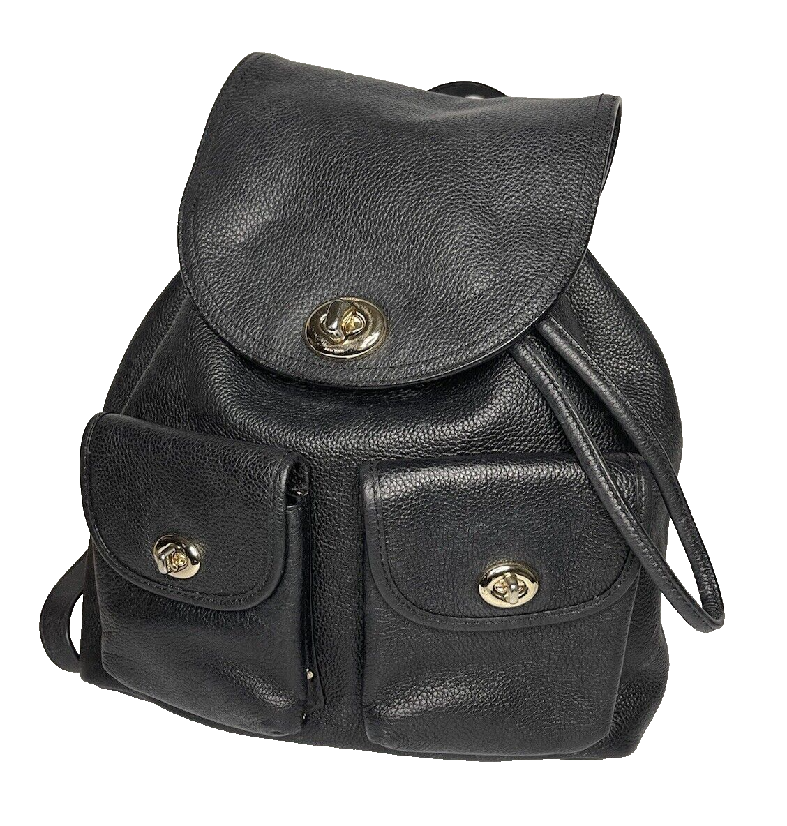 Coach Black Pebbled Leather Backpack Bag Large Turnlock Adj straps 12" high | eBay Coach Black Pebbled Leather Backpack Bag Large Turnlock Adj straps 12" high | eBay