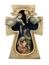 Vintage Roman Inc Nativity Cross Scene Figurine Candle Holder Hand-Painted