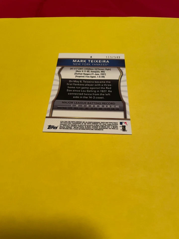 2011 TOPPS FINEST MARK TEIXEIRA #4 115/549 - Image 3 of 3