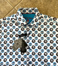 Luchiano Visconti Casual Shirt Men's S Skull & Shark Circle Print S/S $99 NWT