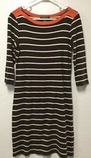 Ralph Lauren Womens Knit Dress Size Medium Brown Ivory Orange Boat Neck 159