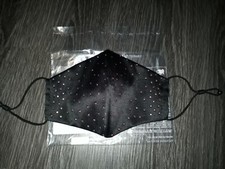 NEW Victoria Secret REUSABLE satin Face MAsk Black w/ multi pink red studs