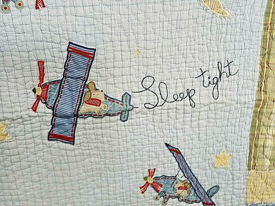  Cobertor acolchoado Sumersault bebê menino avião 100% algodão berço azul 44 x 36 - Imagem 3 de 4