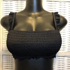 NWT Cupshe One Piece Bikini Top Small Black Textured Tie Back