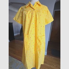 Vintage Sears Perma Prest Housecoat NWT Yellow Pink White Polka Dots M-L