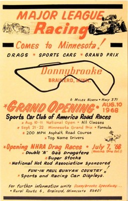 Vtg Can-Am SCCA Racing NHRA Poster 1968 Donnybrooke Brainerd Mn Art B.I.R. Print