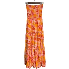 Anthropologie Abel the Label Dress Strapless Maxi Pink Orange Floral Tiered Med