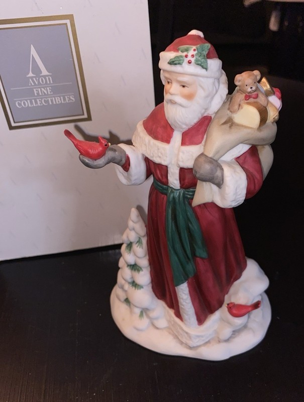 Vintage 1994 Avon Christmas Santa Claus Figurine Fine Porcelain Cardinals