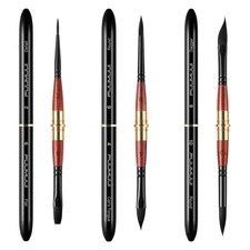 Dual Tip Travel Watercolor Brushes, 3pcs Synthetic Squirrel Hair Set of 6 Ver...