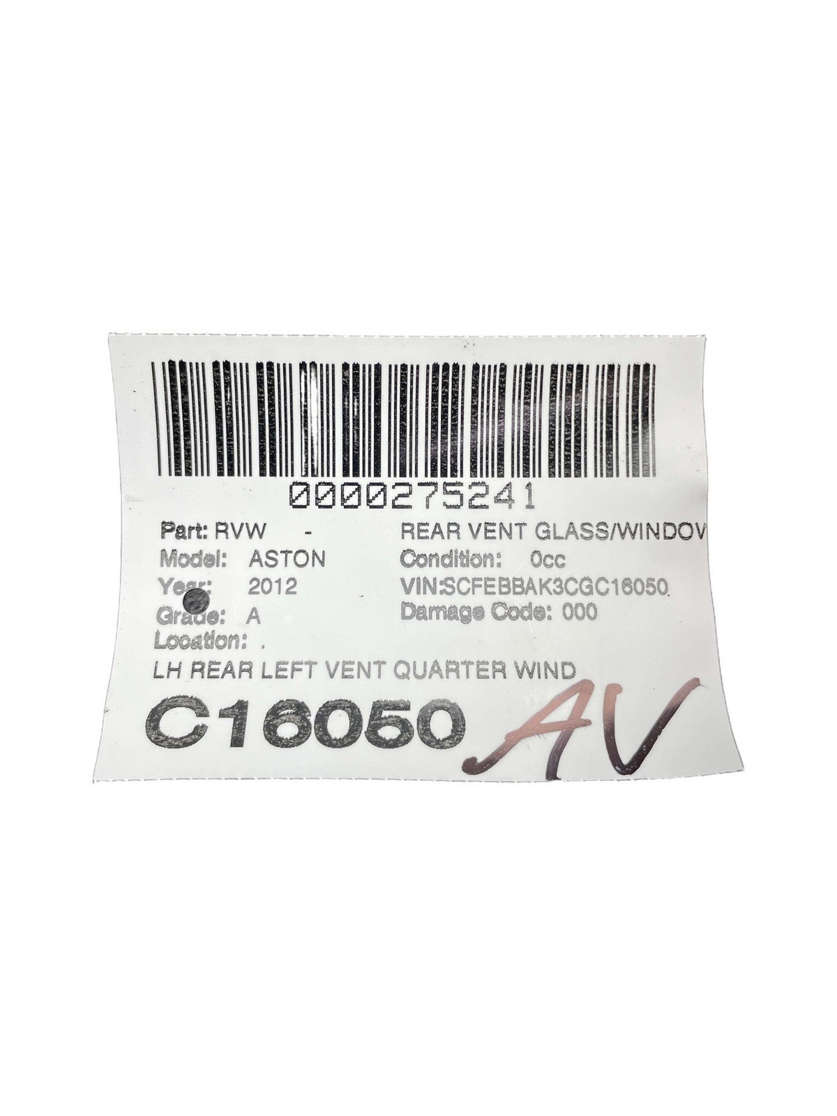Aston Martin V8 Vantage 2006-2018 Rear Left Quarter glass