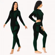 MEETWEE Women’s Thermal Underwear Set, Winter Base Layer Top & Bottom, Green M