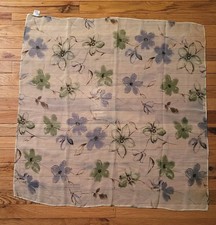Vtg Women's 33" x 33" Blue Green Floral Polyester Scarf Hong Kong