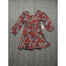 Vince Camuto Dress Girls 3T Red Mixed Floral Animal Print Long Sleeve Ruffle NEW