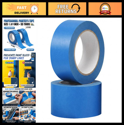 Blue Masking Tape 2 Inch Wide - 2 Rolls, Strong Adhesion, No Residue, Ideal for