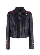 Roberto Cavalli Black Embellished Leather Trucker Jacket