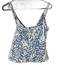 Women's Patrons of Peace Small Spaghetti Strap Blue and Cream Crop Top