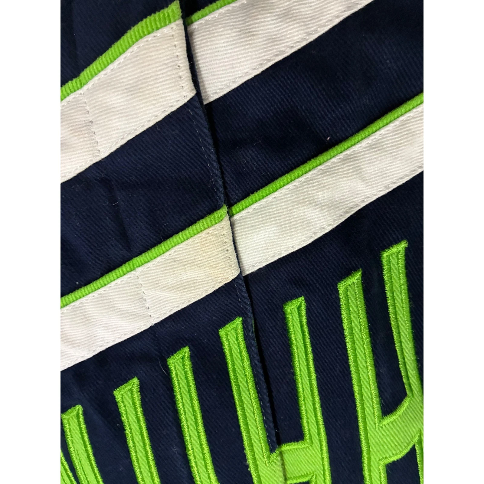 NFL Seattle Seahawks Varsity Jacket Mens Medium Navy Lime Green Cotton Twill - product detail image 7