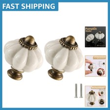 Elegant Antique White Pumpkin Knobs - 2 Pack Ceramic Drawer Pulls for Cabinets
