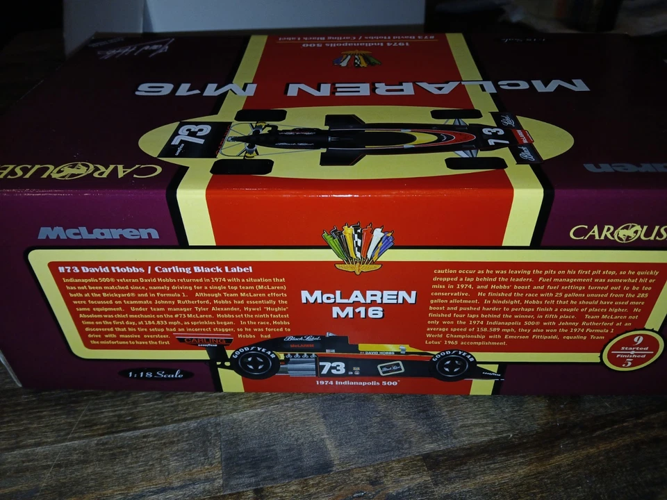 1/18 Carousel 1 1974 Carling Black Label McLaren M16 Indy 500 David Hobbs 4802 - Изображение 3 из 4