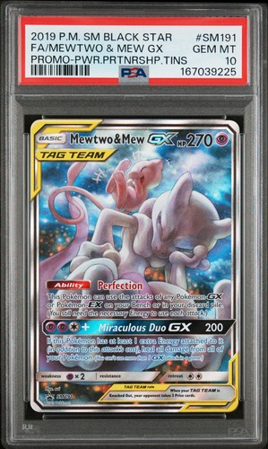 2019 POKEMON SUN & MOON BLACK STAR PROMOS #SM191 FULL ART/MEWTWO & MEW GX PSA 10