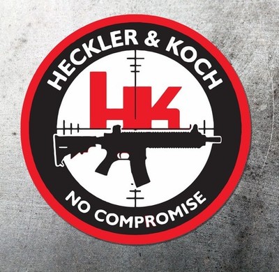 H&K Heckler Koch Firearms Die Cut Sticker 5'' Circle Full Color No Compromise USA