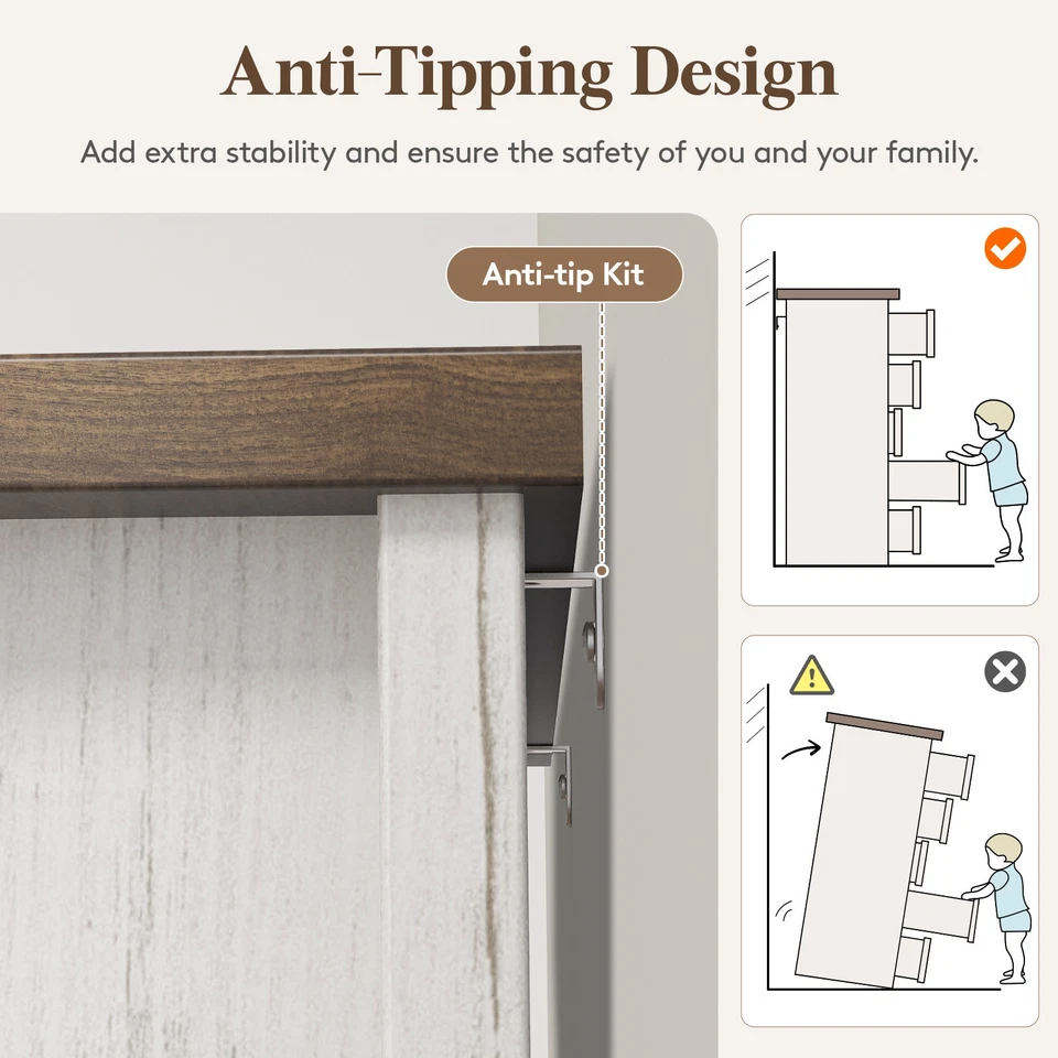 Cómoda Lifewit Farmhouse 5 cajones para dormitorio, tocadores y cómodas Foto 4 de 4