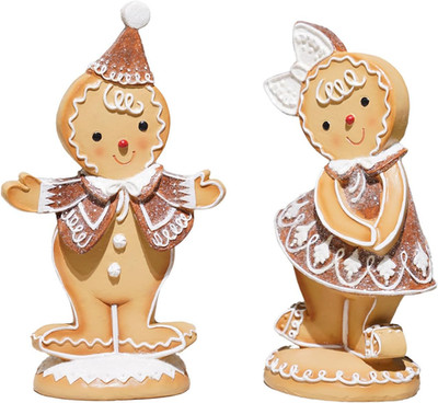 Gingerbread Boy and Girl Resin Christmas Table Decorations - 2 Piece Set