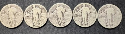 (5) 90% Silver Standing Liberty Quarters - 1925 1926 1927 1928 1929 - Rare Dates