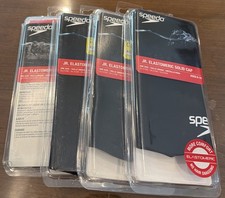 LOT OF 4 Speedo Jr. Elastomeric Solid Silicone Swim Cap, Jr Size Ages 6-14 Black