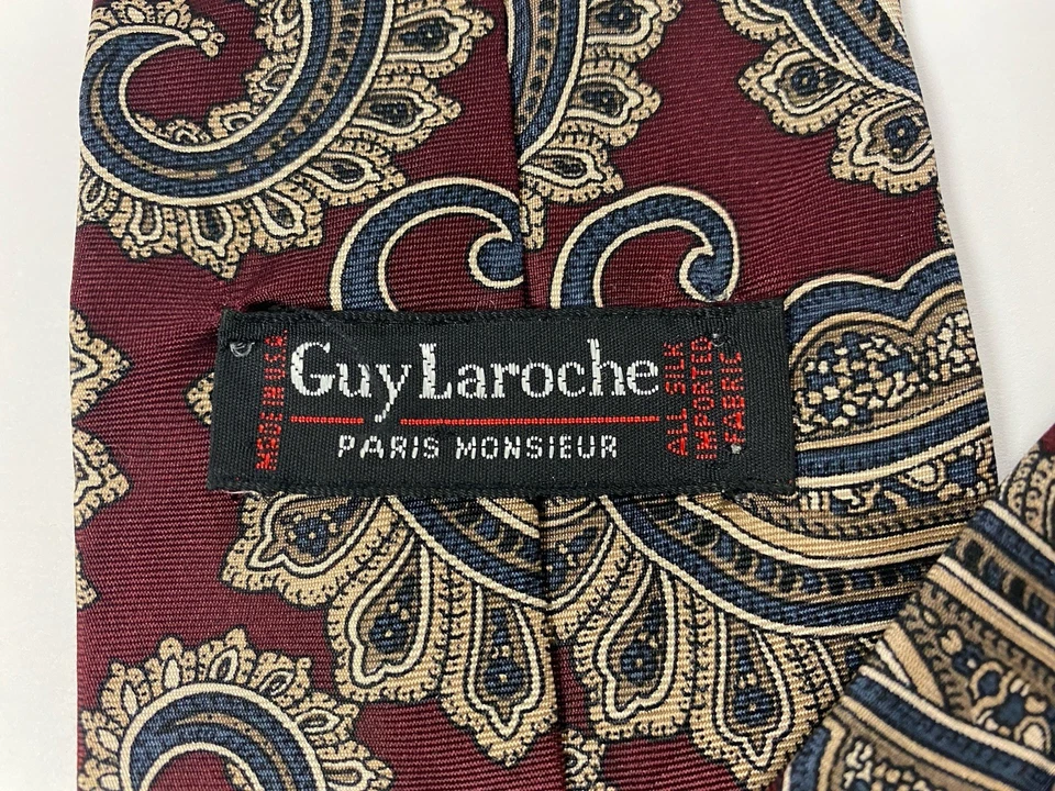 Corbata Vintage Guy Laroche Borgoña Paisley Seda Paris Monsieur Hecha en EE. UU. Años 90 Foto 4 de 4
