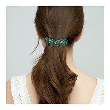 Austrian Crystal Hair Barrette Clip 9cm Green Silver-Tone - Wedding/Party