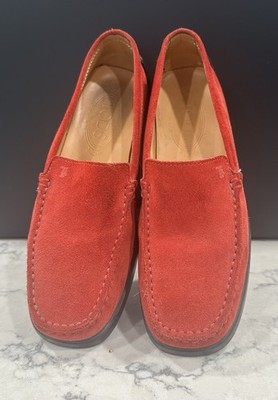 Tod's Gommino Red Suede Slip-On Loafers. Size 37