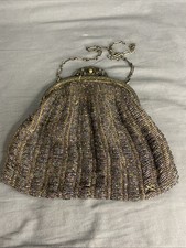Antique Trinity Plate Vintage Beaded Purse Decorative Metal Frame Evening Bag