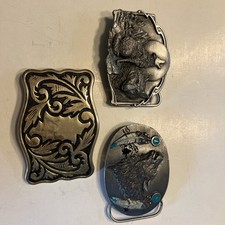 Vintage Siskiyou Co. Belt Buckle Wolf Howling at Moon Western  2 Others