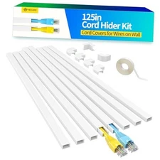 125in Cord Hider, One-Cord Cable Concealer, Cord Covers for Wires Small White