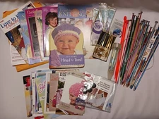Large Lot Assorted Vintage Knitting Needles and Crochet Hooks W/Pattern Books