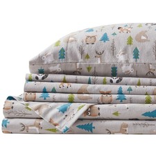Comfort Spaces Cotton Flannel Sheets Queen, Ultra Soft Forest Animal Print 4-Pie