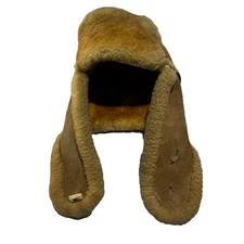 Vintage Aviator Trapper Ushanka Leather Shearling Sheepskin Fur Hat - Tan