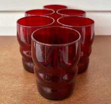 6 Anchor Hocking Royal Ruby Red Ripple Juice Glasses 3.5" 1950's Drinkware