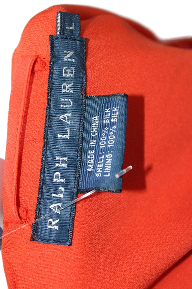 Vestido Ralph Lauren Blue Label para mujer manga larga cuello redondo seda naranja grande Foto 4 de 4