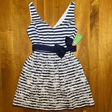 NEW 298 Lilly Pulitzer ROSWELL DRESS Navy  White Stripe / Floral Sz 10 NWT