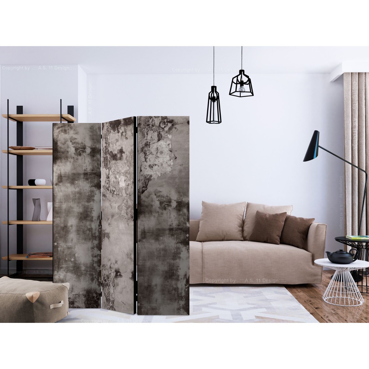 Paravent 3 volets pour cacher un bureau cloison mobile grise