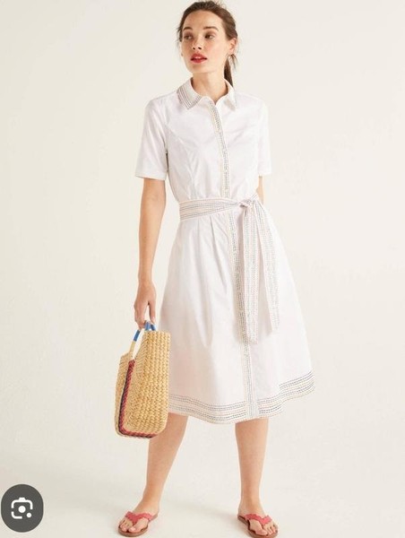 Women Boden Dress White Cotton S #8ELL
