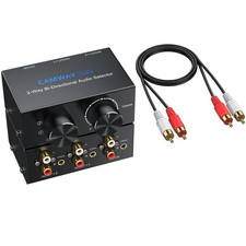 CAMWAY 2X1,1X2 RCA Switcher,RCA L/R,Aux 3.5mm,Bi-Directional Audio Selector
